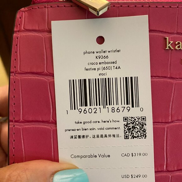 Kate Spade Staci Phone Wallet Wristlet Croc Embossed Bold Pink NWT - Picture 5 of 5